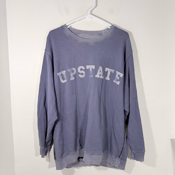 Aerie Upstate Distressed Blue Oversized Crewneck Pullover Sweatshirt Medium - Picture 2 of 8